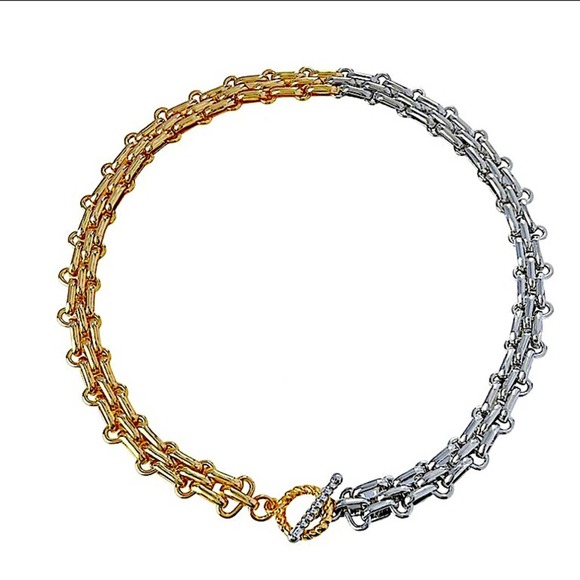 Statement Curb Gold Silver Cuban Chain Toggle O Ring Chunky Choker Neckl… - Picture 5 of 14